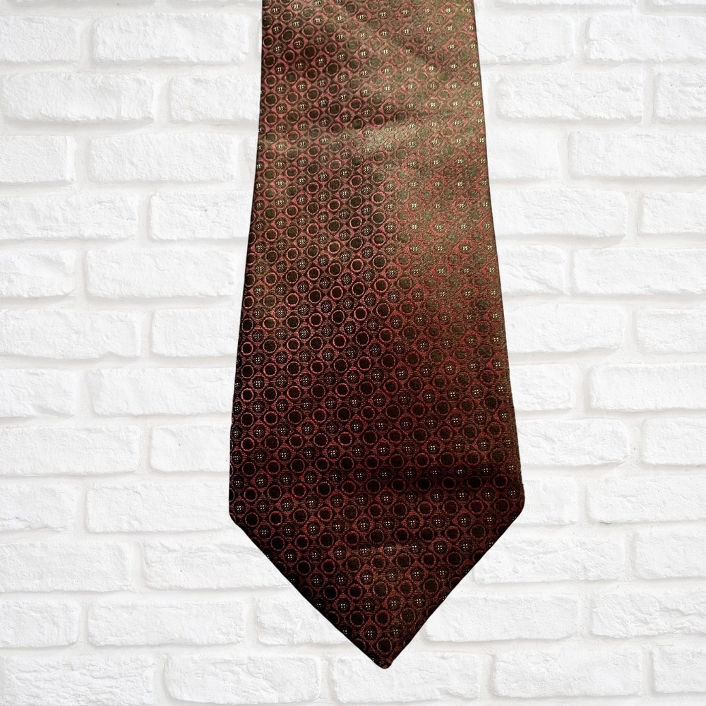 Awareness Kenneth Cole Silk Neck Tie - Burgundy Circle Pattern Men's Formal